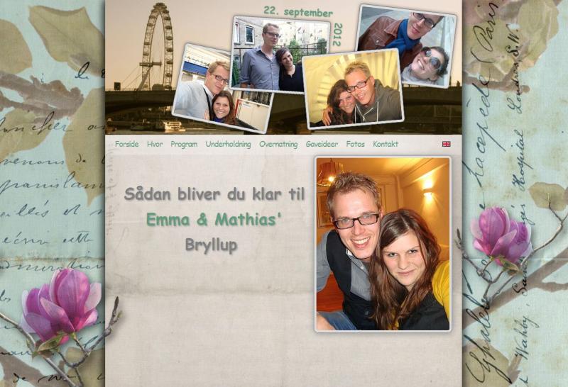 Emma & Mathias' bryllupsforberedelseshjemmeside